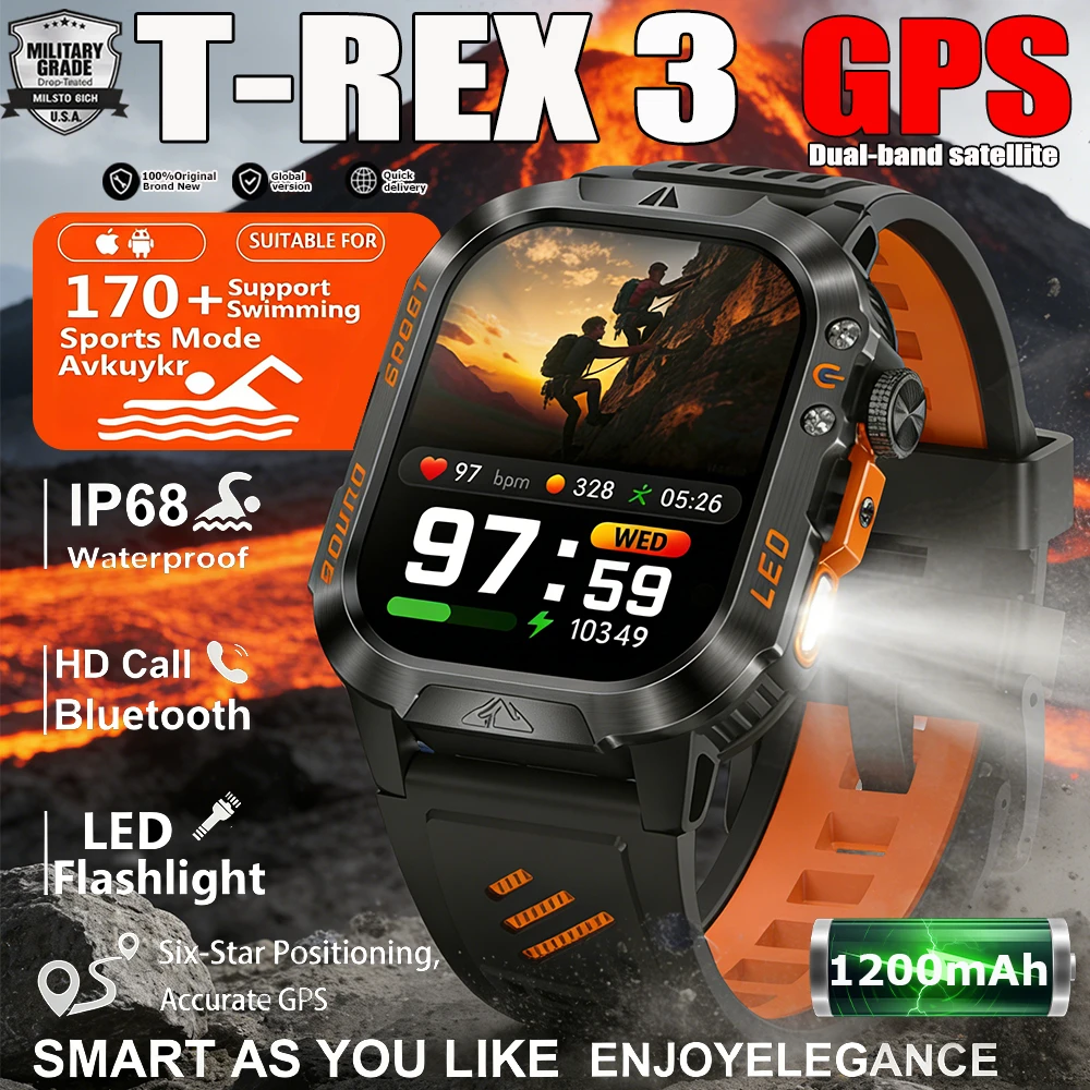 New T-Rex 3 Military-grade GPS Position Smart Watch Men  Com