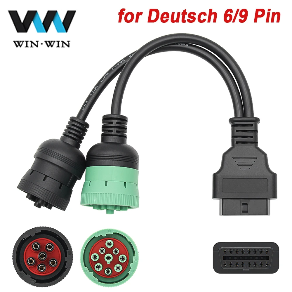 For Deutsch 9Pin J1939 Truck Y Cable to OBD2 16Pin Female Adapter J1708 6Pin Cable for cummins/cat Diagnosctic Tool Connector