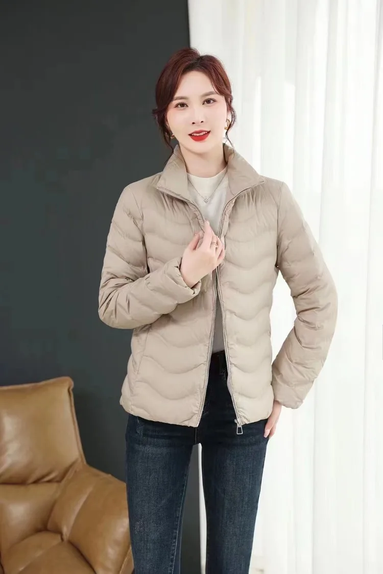 Chaqueta ultraligera de manga larga con plumón de pato blanco 90% para mujer, chaqueta cálida con cuello levantado a la moda para invierno