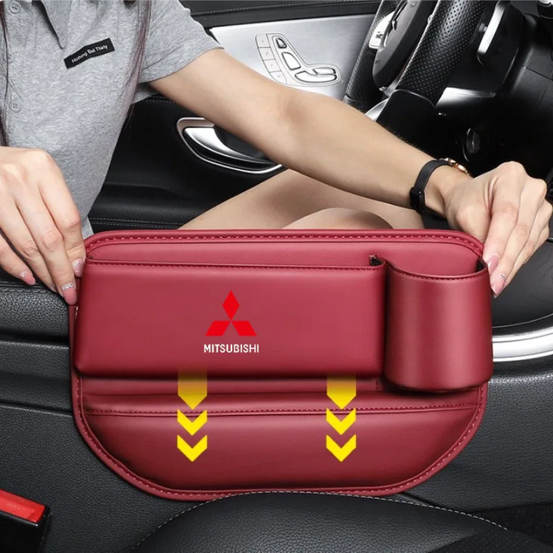 Leather Car Seat Gap Filler Side Storage Box with Cup Holder for Mitsubishi Lancer 9 Ex Evo ASX L200 Colt Pajero Sport Auto