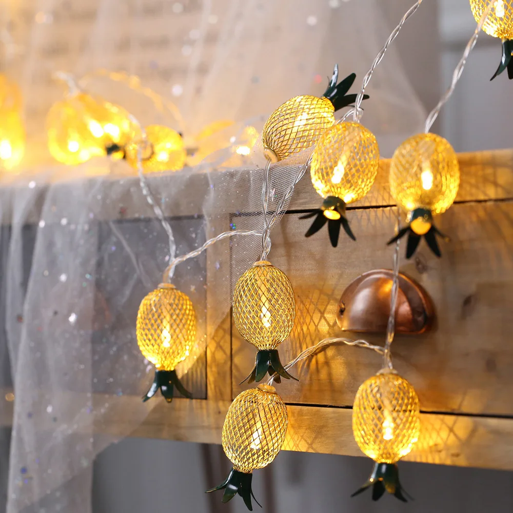 Cadena de luces LED con forma de piña, lámpara de decoración de jardín, funciona con pilas, para fiesta en casa, Navidad, boda, Año Nuevo, 10 LED