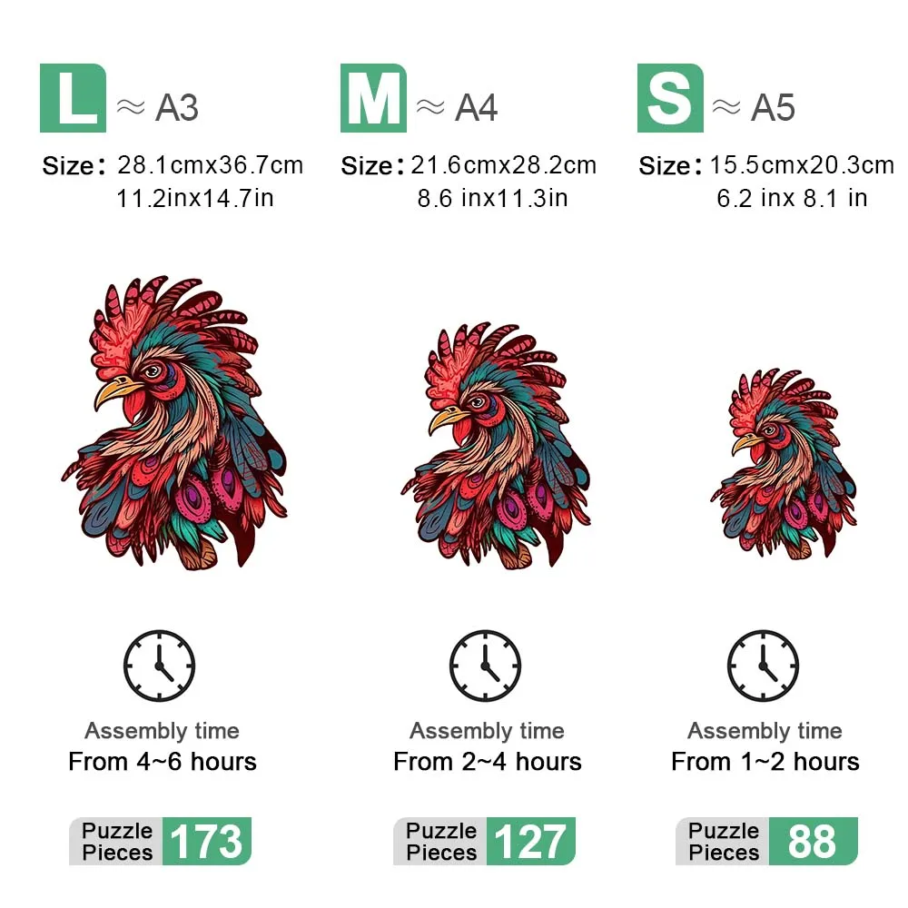 Mystery Red Chicken Shape Wooden Puzzle Beautiful A3 A4 A5 3D model Wooden home decor Holiday gift puzzle entertainment Decompre