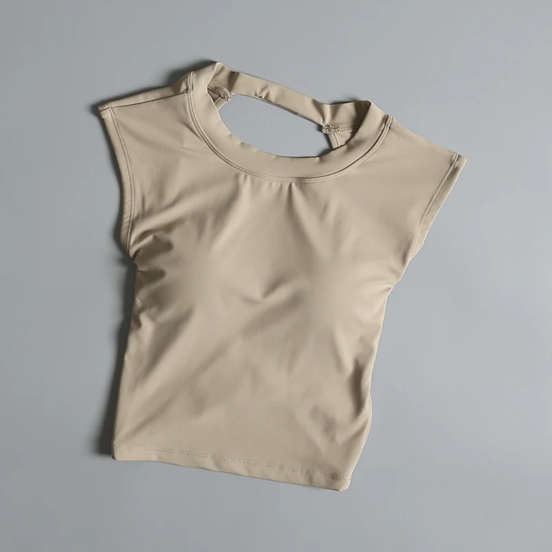 Sport-T-Shirt für Damen im Sommer, kurz, sexy, rückenfrei, integrierter Yoga-Anzug, Weste, zum Laufen, ärmelloser Fitness-Anzug – Detail 16