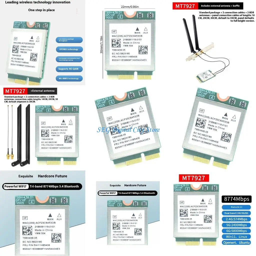 

U75B Cutting Edges MT7927 WiFi7 Wireless Adapters NGFFs M.2 Interfaces 320MHz Bandwidth 6GHz Channel 8774Mbps Metal Body