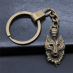 Fashion Antique Bronze Color 32x17mm Wolf Head Charms Pendants DIY Men Car Key Chain Ring Holder Keyring Jewelry Gift