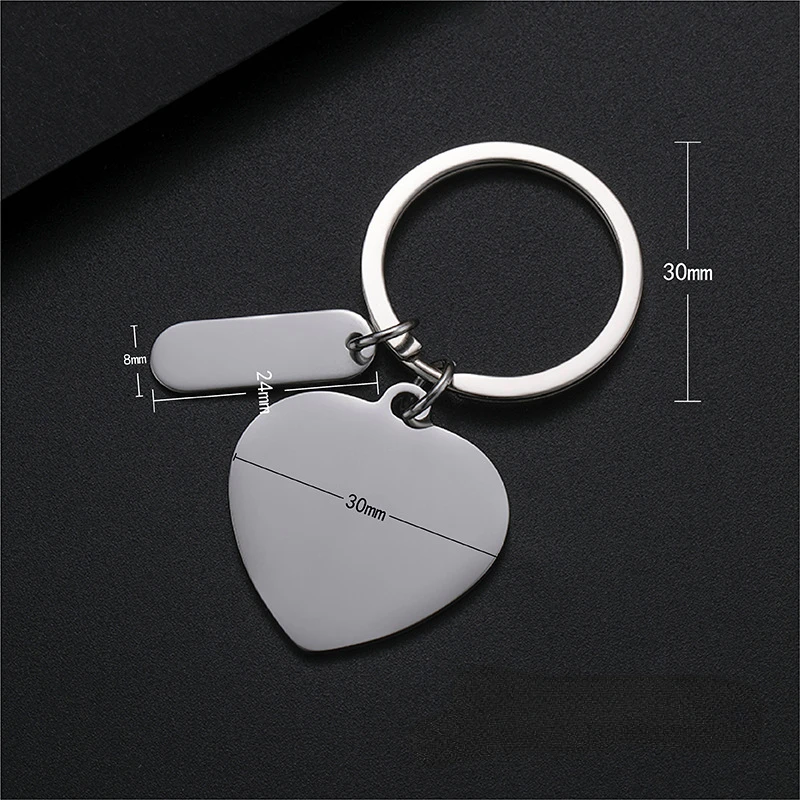 Stainless Steel Polished Heart Charms Keychains Blank for DIY Engraving Fashion Simple Pendant Accessory Birthday Gift Wholesale
