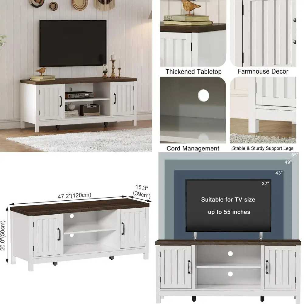 

Деревянный развлекательный центр в деревенском стиле с рифлеными дверцами, шкафами для хранения и открытыми полками для медиаконсоли