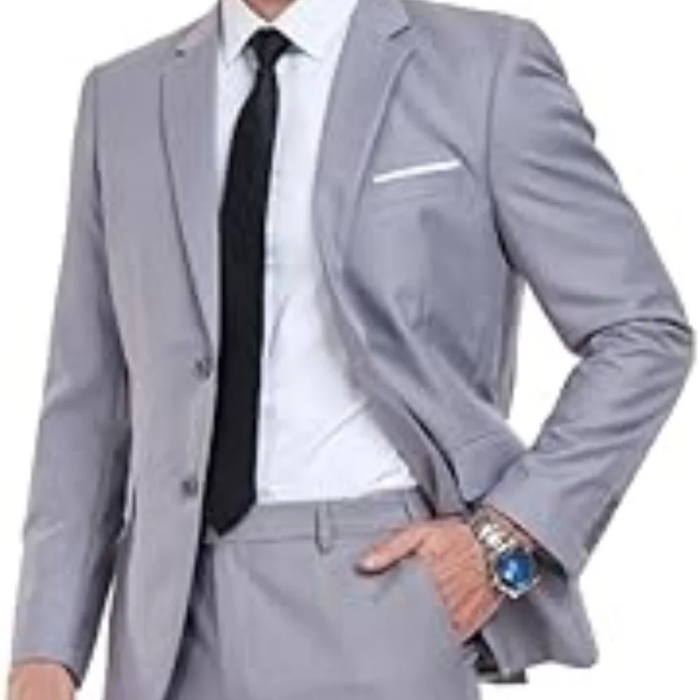 

Men's slim fit suit single button 2-piece suit jacket dress, business wedding party jacket vest and pants