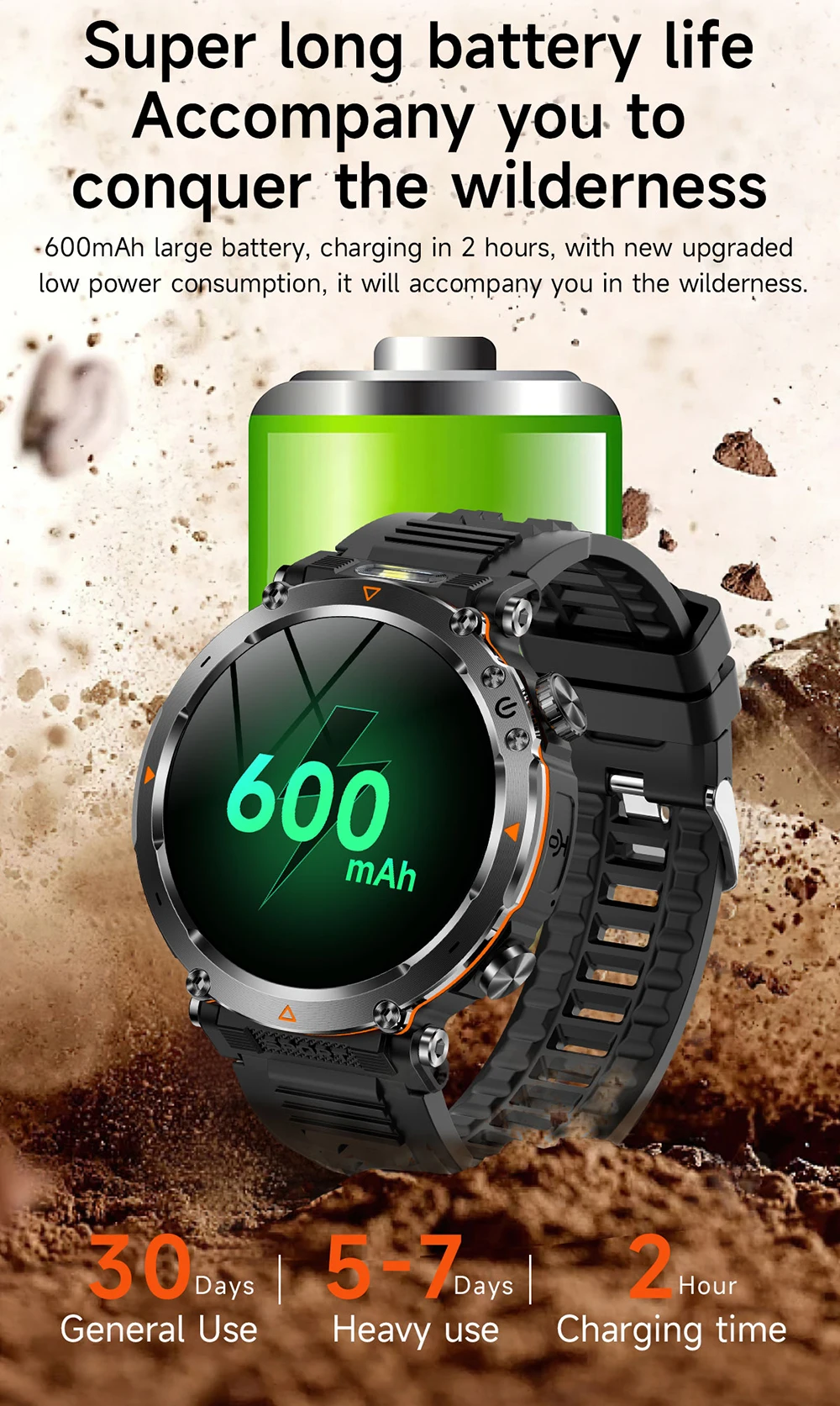 MEVADEN 1,7" großer Bildschirm Outdoor-Sportkompass Smart Watch Bluetooth Anruf Taschenlampe 600mAh Gesundheitsmonitor Smartwatch MD57 – Detail 8