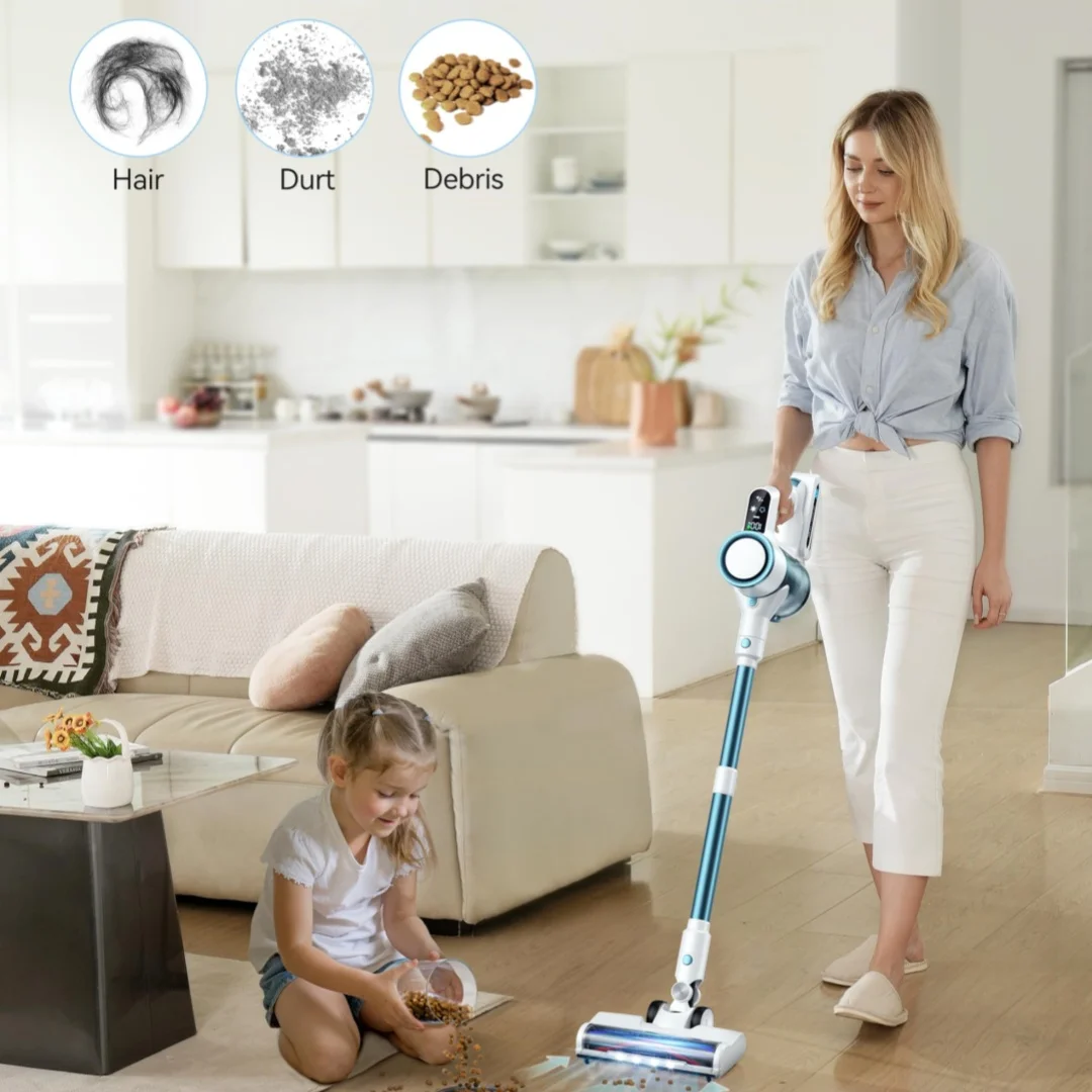 Cordless Vacuum Cleaner, 23Kpa Vacuum Cleaner with Rechargeable Battery, Household Vacuum Cleaner, Run Time 40 Minutes, Speed fo