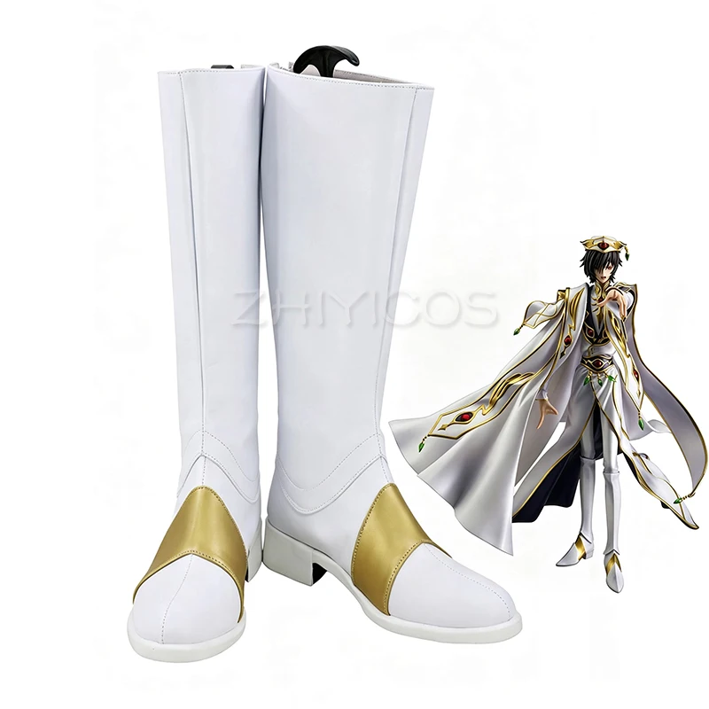 Anime Code Geass Cosplay Boots Emperor Lelouch Cosplay Shoes Knee High White Halloween Party Cosplay Shoes for Women Men Custom