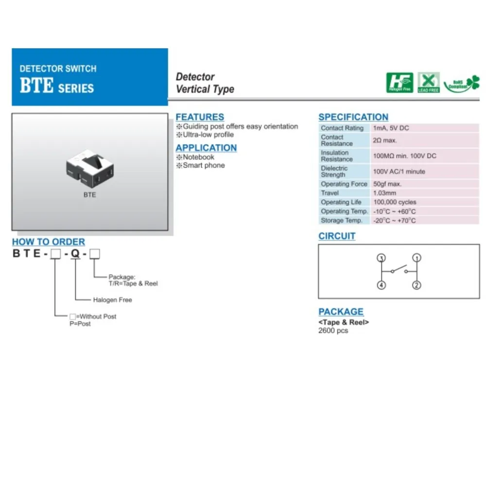 5Pcs SMD Small Micro Taiwan Patch 4 Foot Switch Detection Switch Micro Button Touch Switch Reset BTE-P-Q-T/R