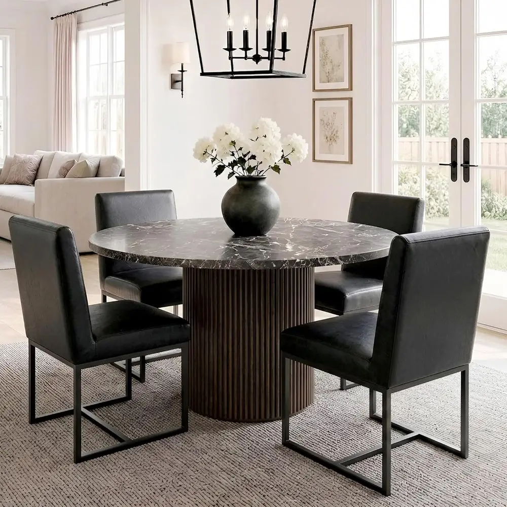 

Set of 4 PU Leather Upholstered Dining Chairs, Black Metal Legs, Modern Kitchen & Dining Room Furniture