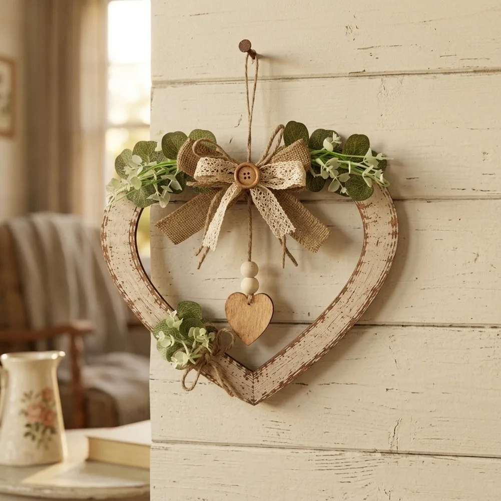Vintage Heart Shape Wall Hanging Sign Rustic Farmhouse Craft Plaque For Apartment Entryway Cabinet Door Farm Home Indoor Wall
