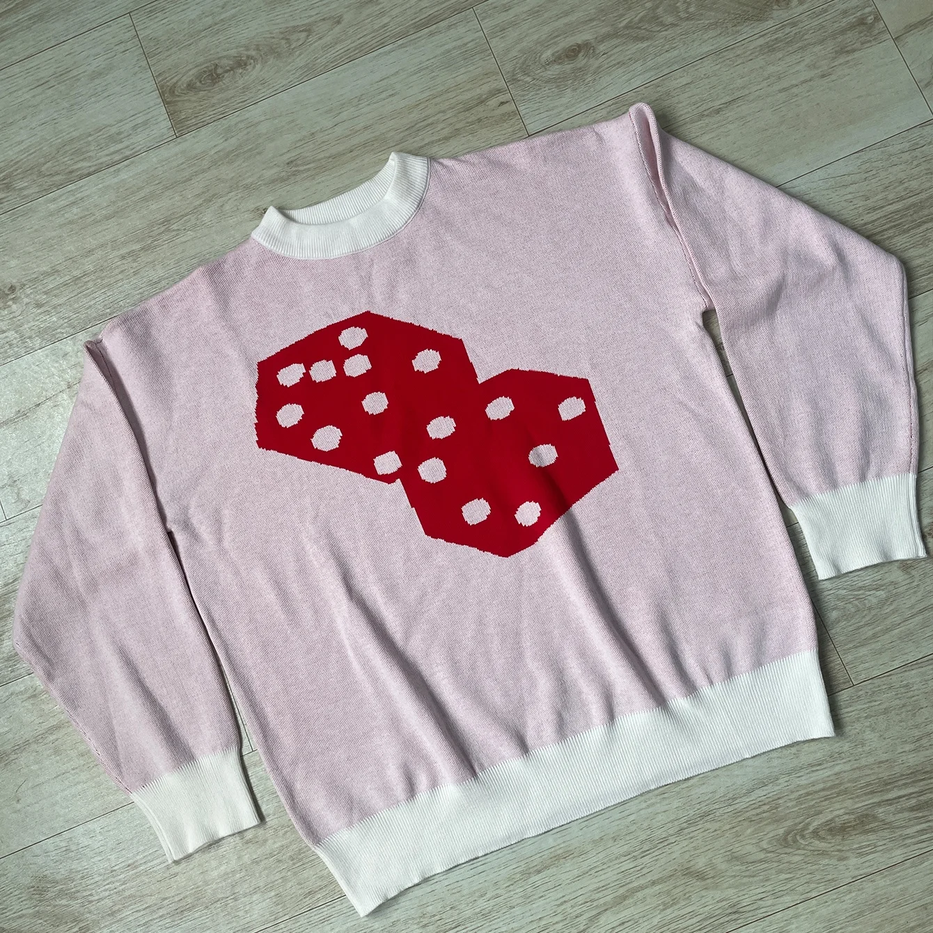 Fashion Sweaters Unisex Red Dice Print Pink Pullover Shirts For Women Casual American Y2k Long Sleeve Knit Couple Sweatshirt Top