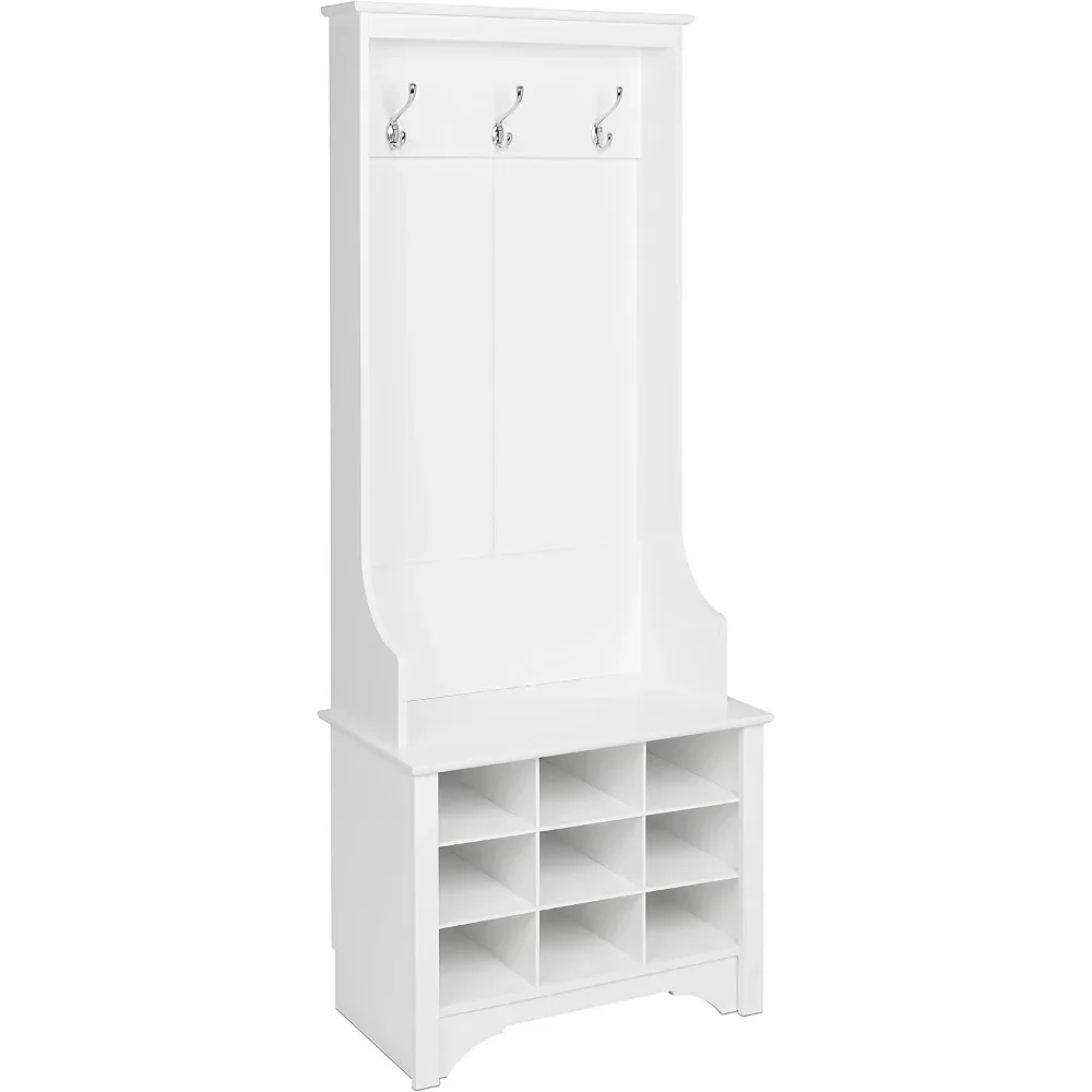 Prepac Narrow Hall Tree with 9 Shoe Cubbies, White