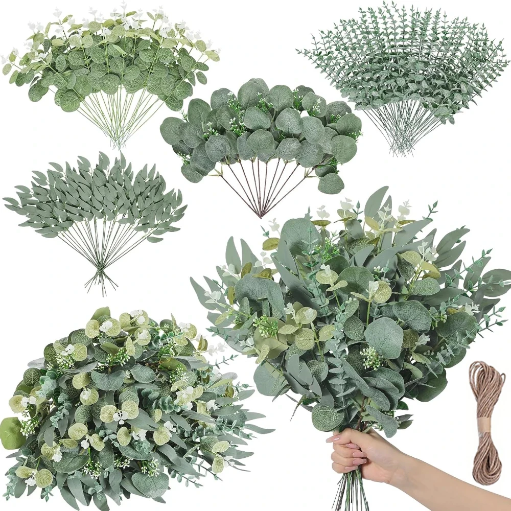 20/25 Stück Künstliche Gemischte Eukalyptusblätter-Stiele, Kunstblumen für DIY-Bouquets, Blumenarrangements, Heim-, Hochzeits- und Partydekoration – Detail 1