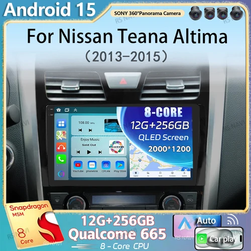 Imagen 1 del producto Android 15 Carplay Radio de coche para Nissan Teana Altima 2013 2014 2015 GPS reproductor de vídeo Multimedia DSP estéreo 360 unidad principal de cámara