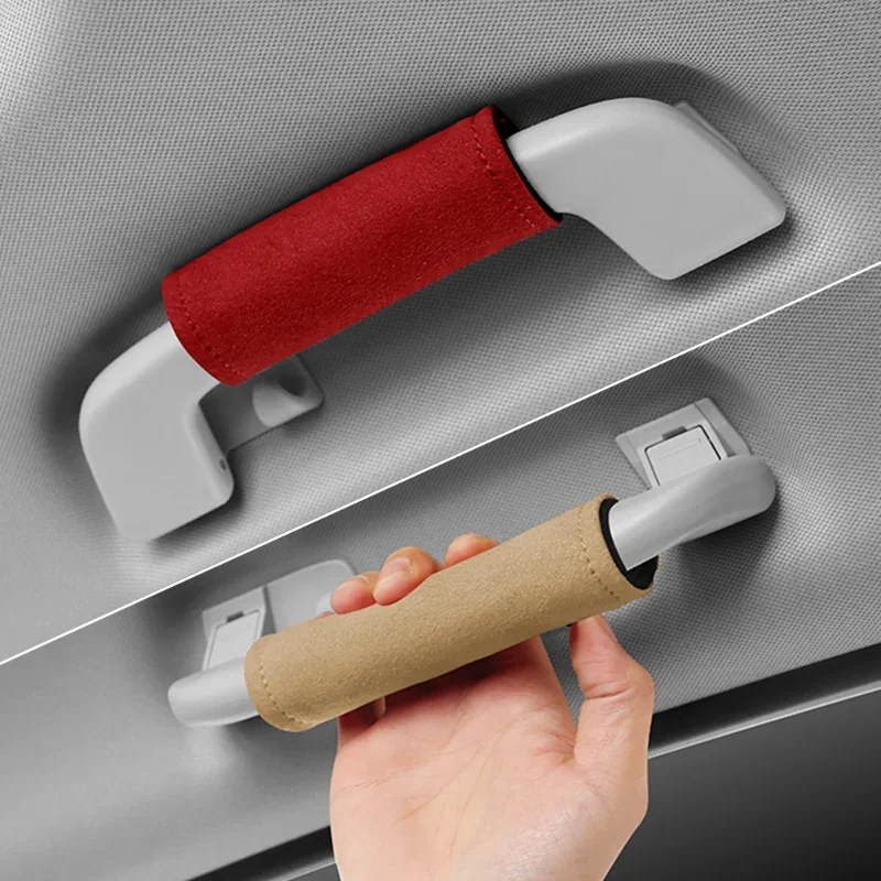 Car Roof Armrest Soft Suede Cover Auto Interior Pull Handle Gloves Protection Tools Ceiling Handle Protective Covers Accessories