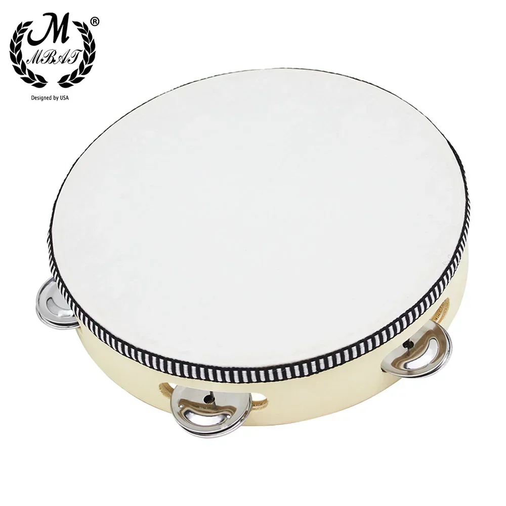 M MBAT 8 inch Tambourine Educational Musical Hand Drum Toys for Children Kids Instruments HandDrum Wooden Tambourine Percussion