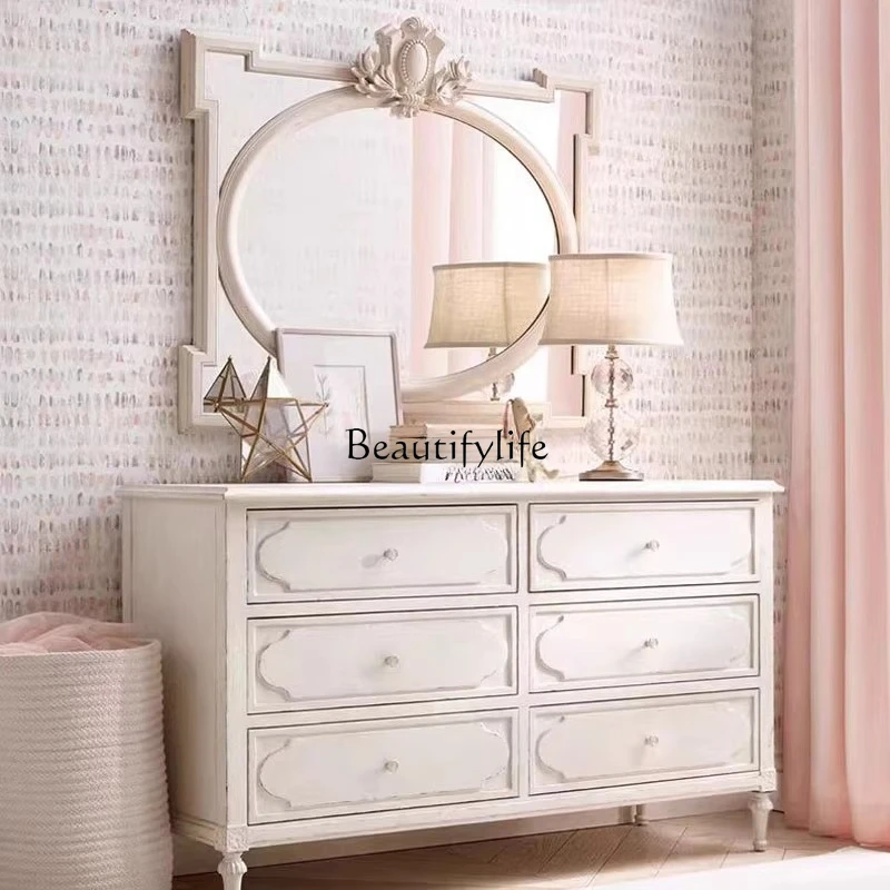 

French retro solid wood bookcase American light luxury medieval bedroom bedside storage storage cabinet