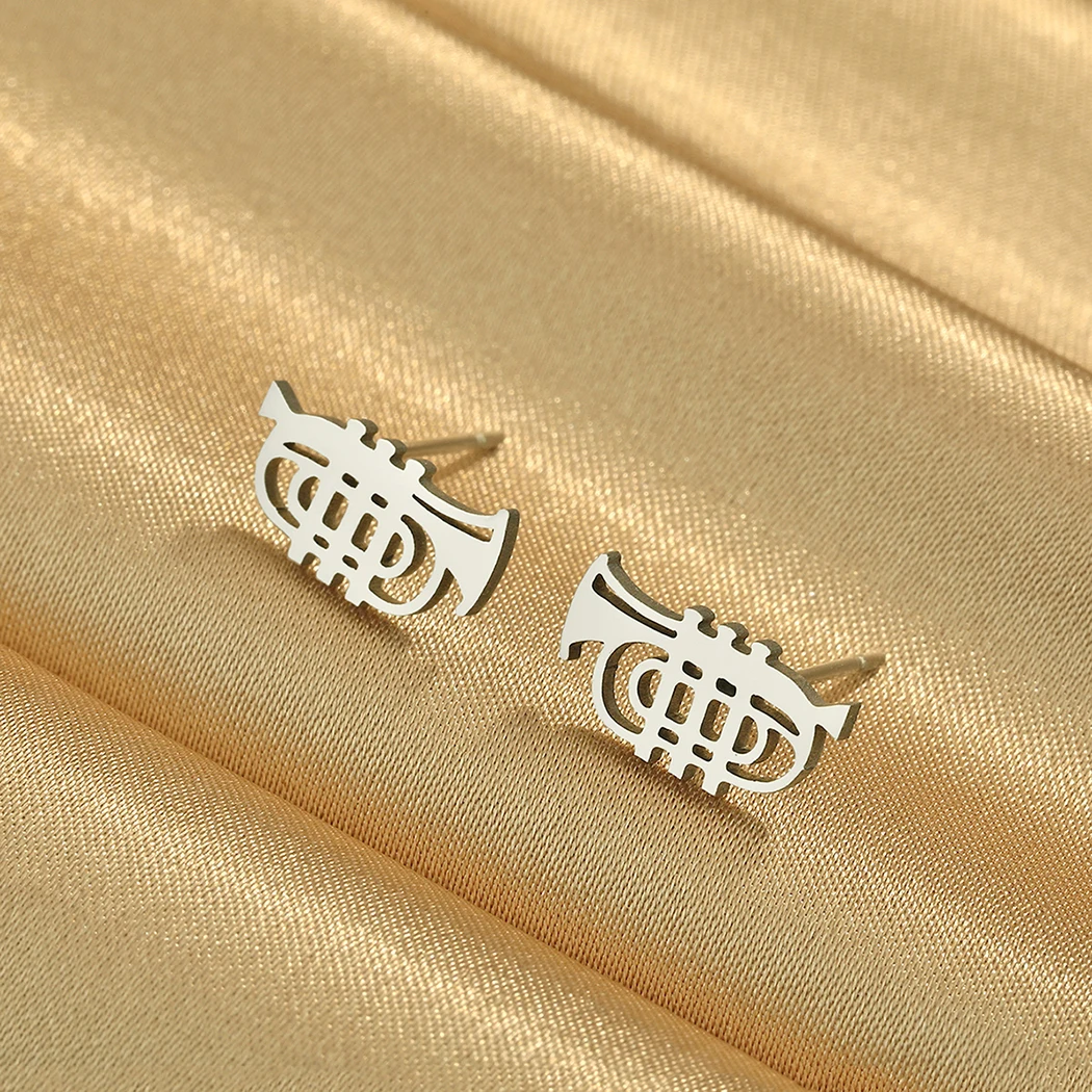 CHENGXUN Trumpet Stud Earrings Stainless Steel Music Instrument Jewelry Music Teacher Gift