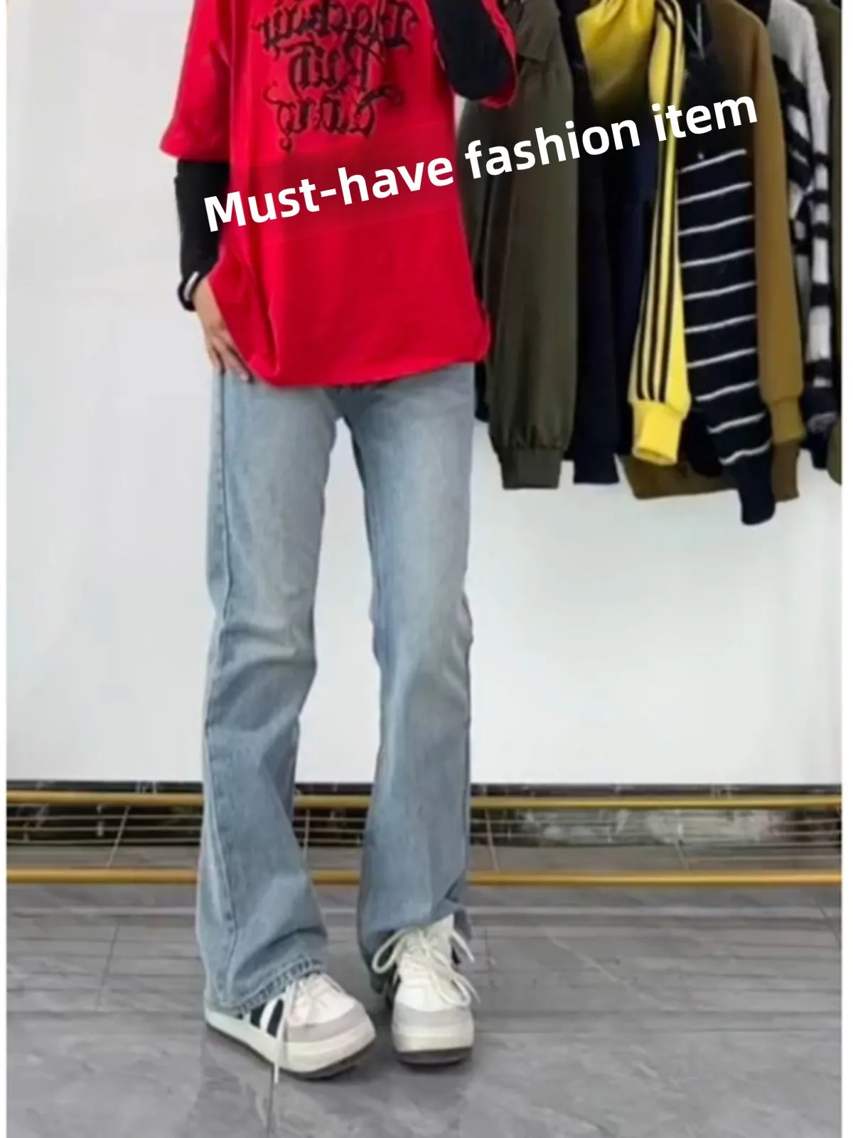 

Мужские джинсы Cleanfit American Slim: модные прямые брюки с высокой талией из полиэстера для молодежи