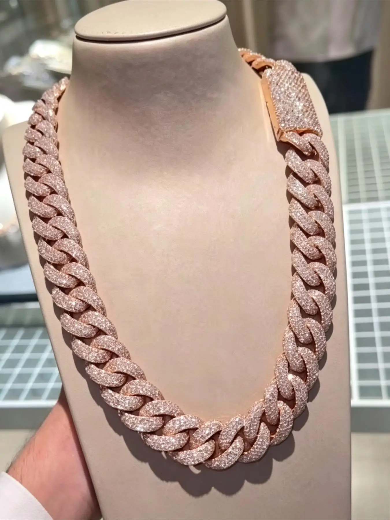 20Mm 4row Flash Diamond Cuban Necklace,bright-cut  Diamond Appearance,suitable for Party Light Luxury Luxury Hiphop Positioning,
