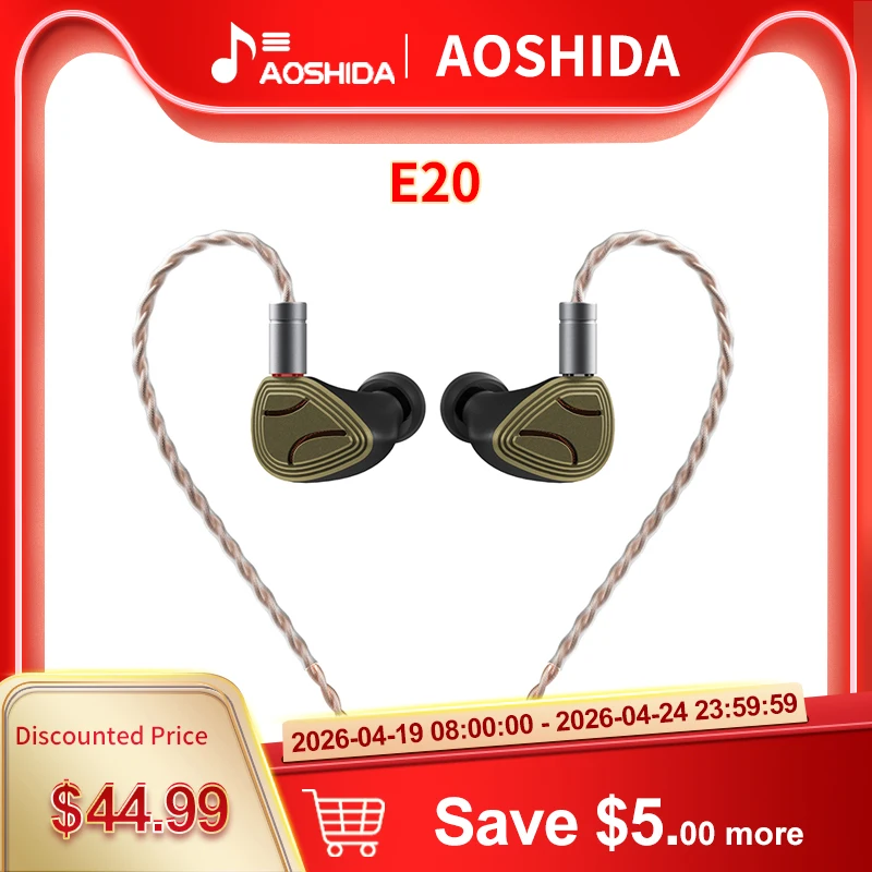 

Aoshida E20 Проводные Hi-Fi наушники-вкладыши 3,5 мм с динамическим драйвером с бериллиевым покрытием Проводные наушники с 2-контактным кабелем 0,78 Hi-Fi наушники