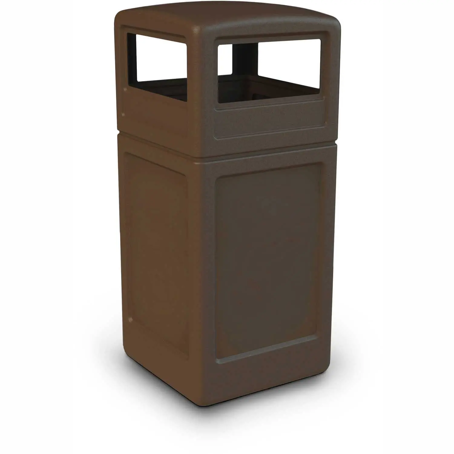 

42 Gallon Square Waste Container with Dome Lid, Durable Brown Polyethylene for Indoor/Outdoor Use