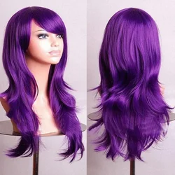 70cm longo roxo encaracolado halloween custume perucas falsas cabelo sintético peruca cosplay peruk para mulher