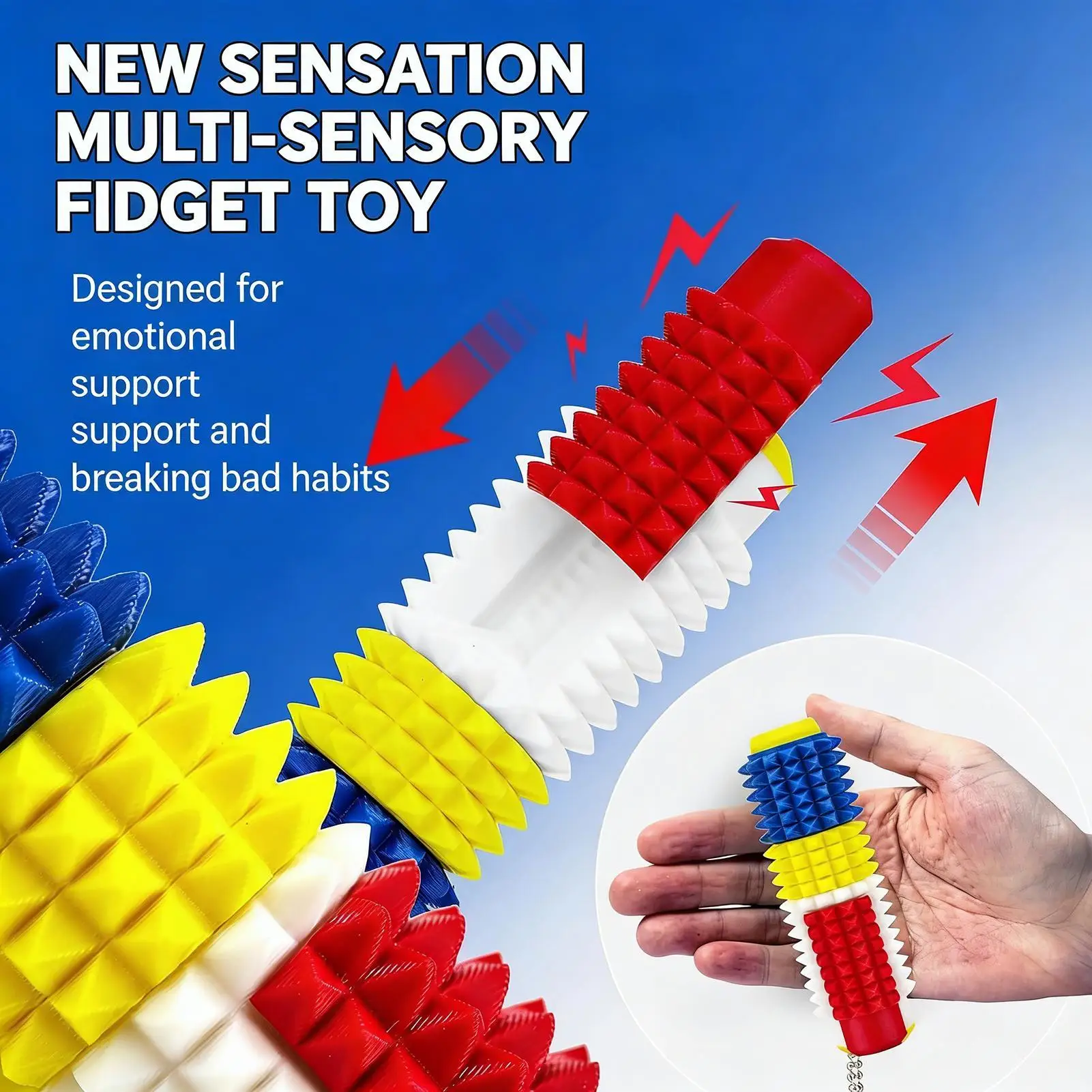 Stim フィジェットトイ Stim スパイキーキーホルダー クリッカーボタンとスピナー付き フィジェットトイ 大人用 旅行 仕事 勉強 自宅 友達用