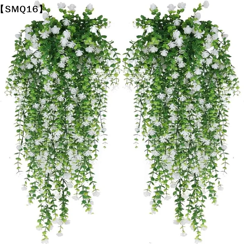 2Pcs Wall Home Garden Wedding Decoration Outdoor Artificial Plant Hanging Flowers With Eucalyptus Leaves Greenery Vine【SMQ】