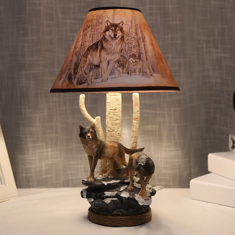 

Modern Resin Wolf Table Lamps Animal Lamp Bedside Reading Desk Light for Living Room Bedroom Home Decor Led Stand Light Fixtures