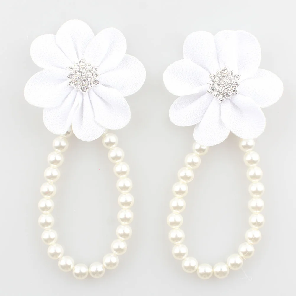 زوج من صنادل الشيفون اللؤلؤية خلخال أبيض ساحر حافي القدمين لمدة 3-12 شهرًا هدية استحمام الأحذية #6