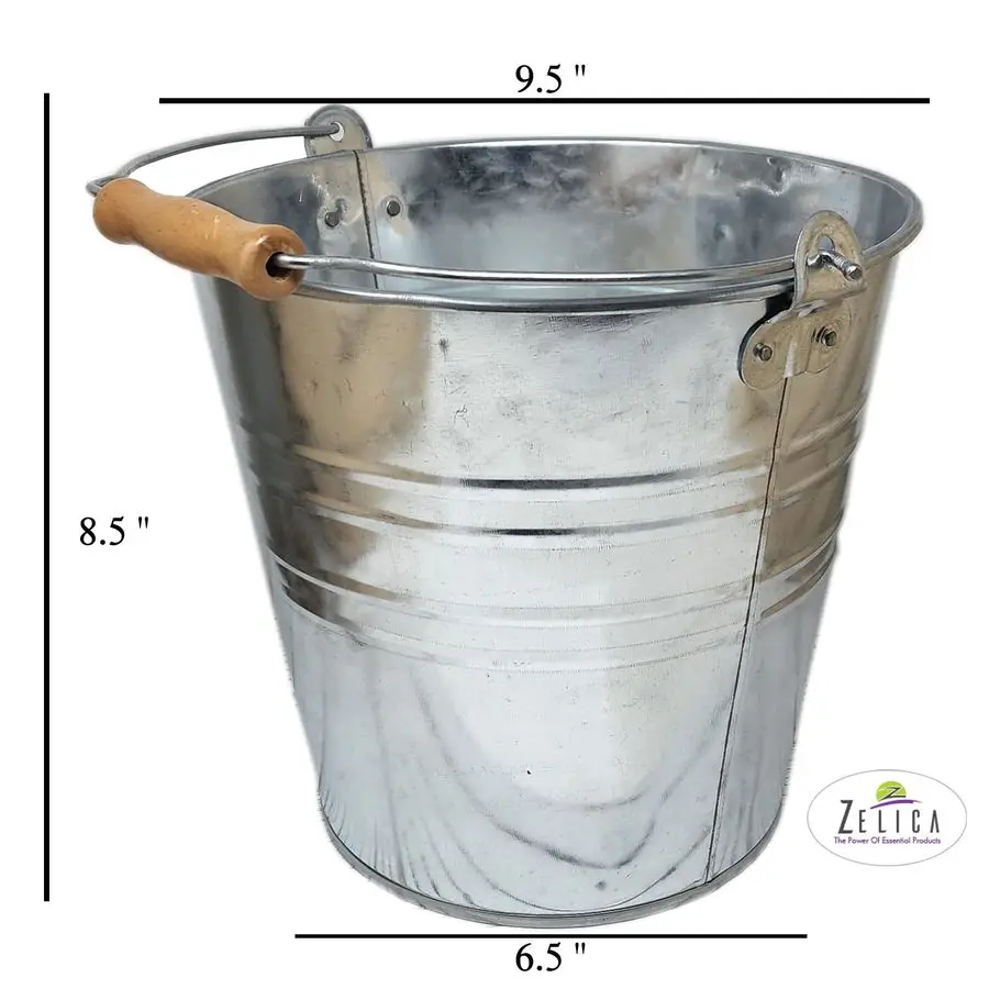دلو معدني سعة 1.875 جالونًا مكون من 4 علب سطل فضية مع مقبض خشبي مظهر ريترو للزراعة أو الديكور، سلة هدايا، ثلج، أعلى 9.5 Heig