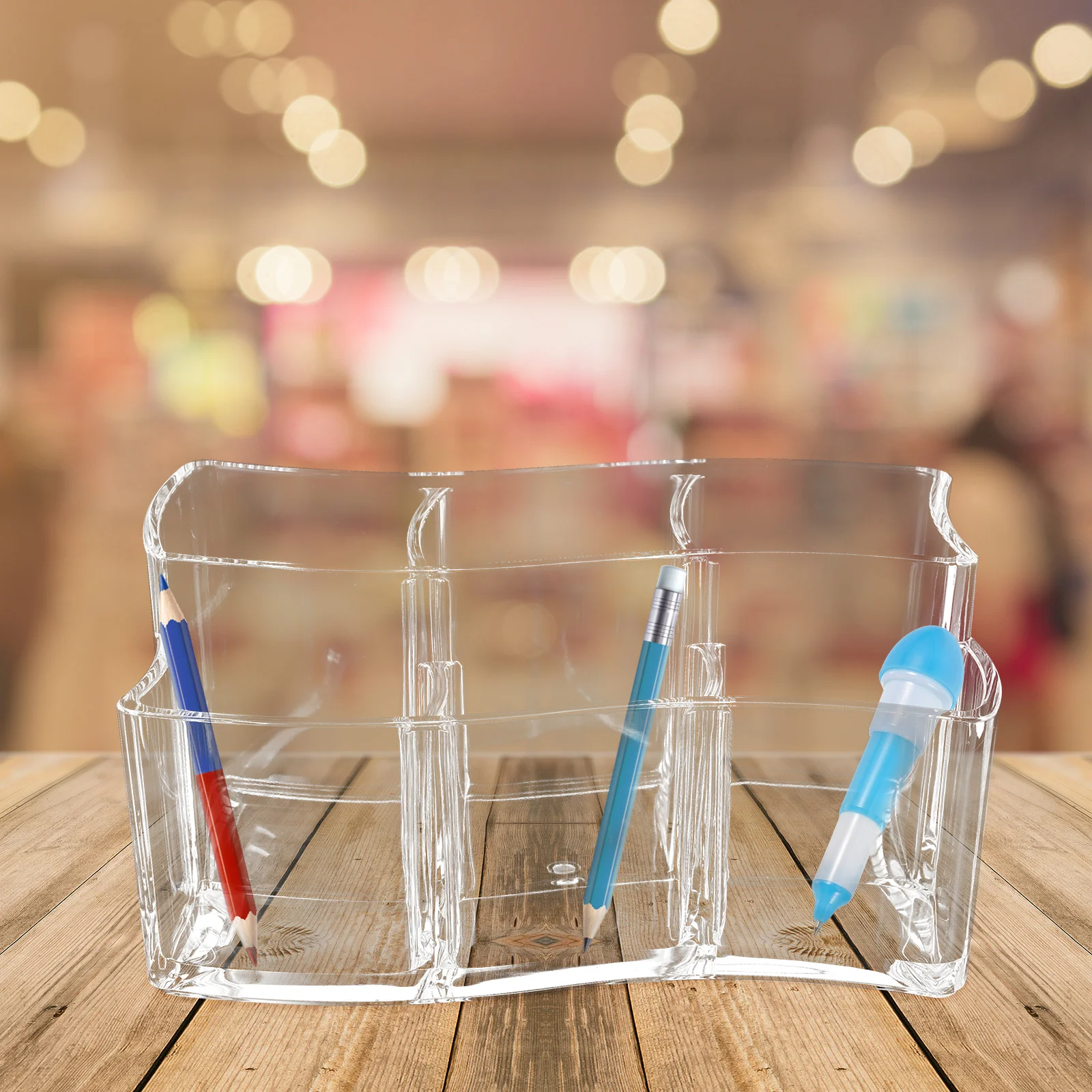 

Transparent 6 compartment Wavy Curved Makeup Tool Storage Box Stationery Pen Holder Clear Cosmetics ganizer Container