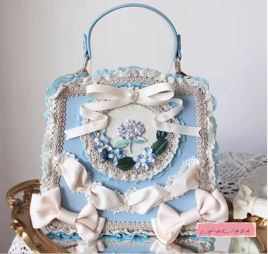 Harajuku Y2K خمر الباليه نمط اليومية الأميرة حقيبة يد أنيقة الأزهار المطرزة مقوس دانتيل حقيبة كروسبودي الحلو Lol السيدات حقيبة #4