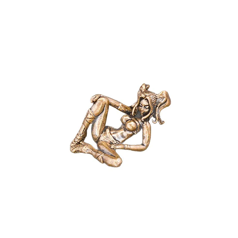 Brass Ponytail Girl Figurine Retro Metal Character Model Mini Desktop Ornament Home Decor Craft Accessory