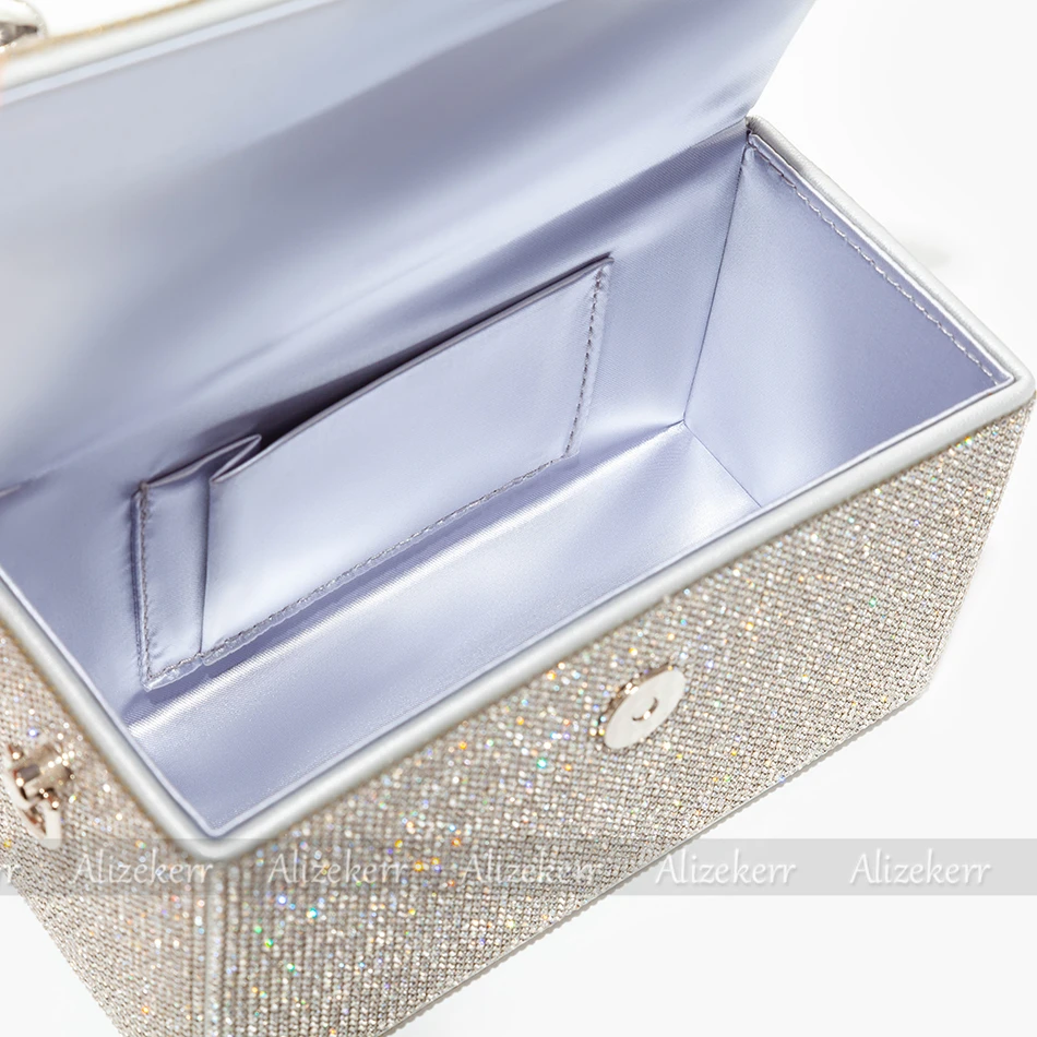 Pochette da sera con scatola di cristallo da donna 2022 Designer di lusso con strass lucido borsa da sposa e borse borse a tracolla con catena in