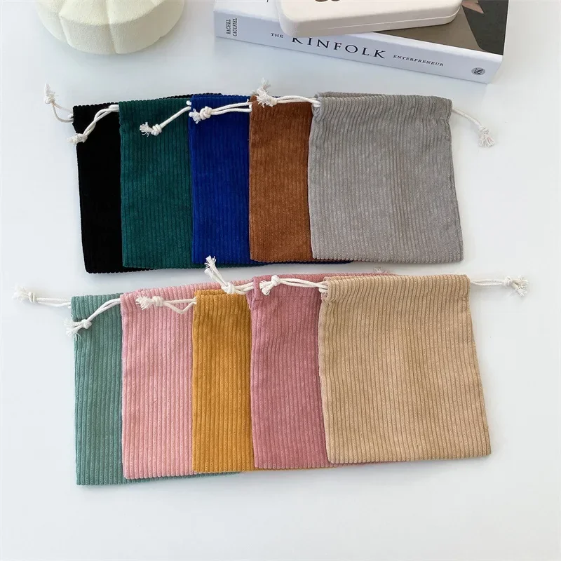 Solid Color Corduroy Storage Bag Drawstring Bags Cosmetic Bag Women Makeup Bags Children's Coin Purse Kids Coin Pouch Cute Purse