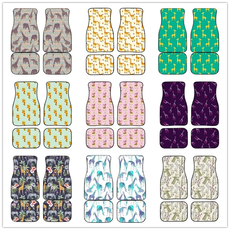 Exotic Tropical Giraffe Pattern Print Car Floor Mat Vintage Carpet Anti-Slip Rubber Mat Pack of 4 Auto Accessiores for Car SUV