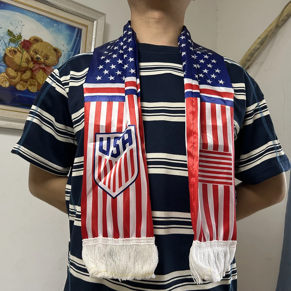 Écharpe USA 14x135cm, imprimée double face, drapeau des États-Unis, en satin, idéale pour les événements sportifs de la Coupe du Monde 2026