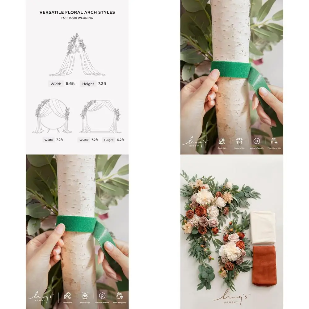 

Set of 4 Artificial Wedding Arch Kits: 2 Hanging Flower Arrangements & 2 Drapes for Rose Arbor, Ideal for Autumn Outdoor Ceremon