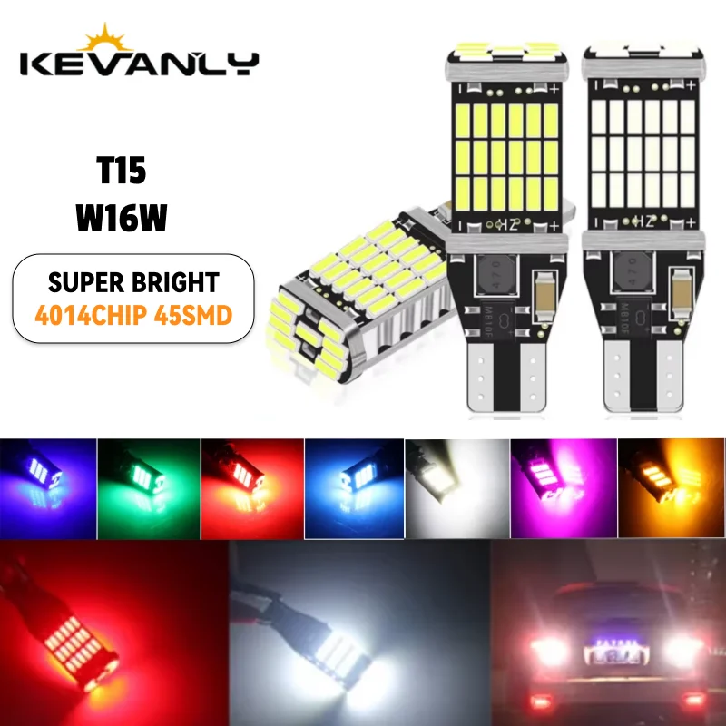 2pcs T15 W16W 921 912 Car Reverse Light 45SMD 4014 Bright LED Bulbs Canbus No Error Easy Installation 12V Backup Safety Universa