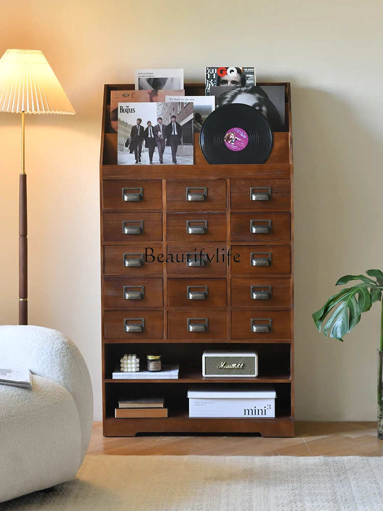 American Retro Chest of Drawers Medium and Ancient Furniture Solid Wood Living Room Storage Cabinet