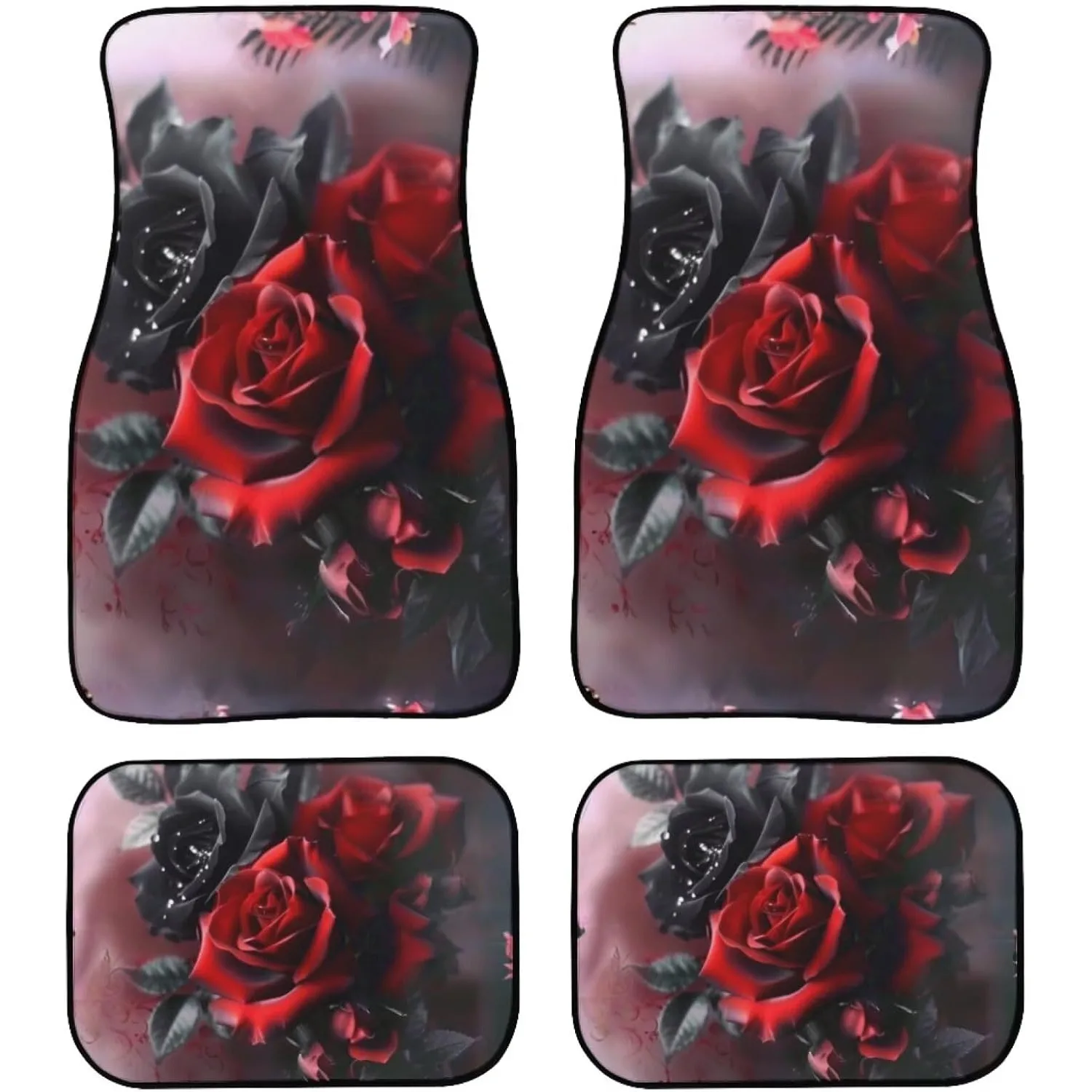 4 Pack Car Floor Mats Complete Set The Enchanting Vibe Of A Bunch Of Roses In The Night Decor Car Front And Back Auto Floor Mat