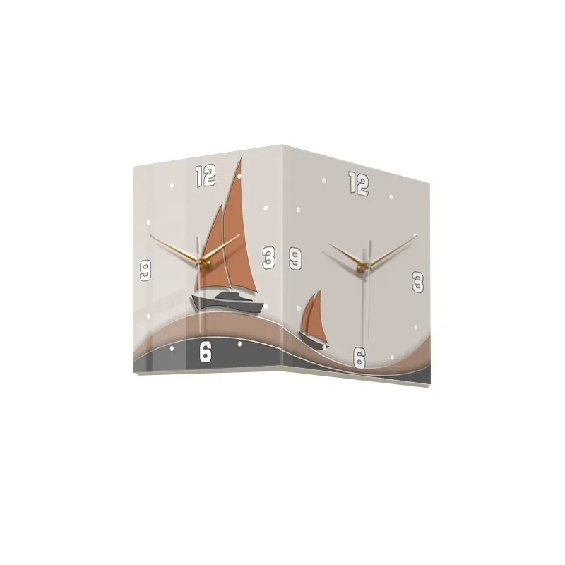 

Smooth sailing double-sided corner wall clock living room without punching creative led clock wall mute corner wall clock
