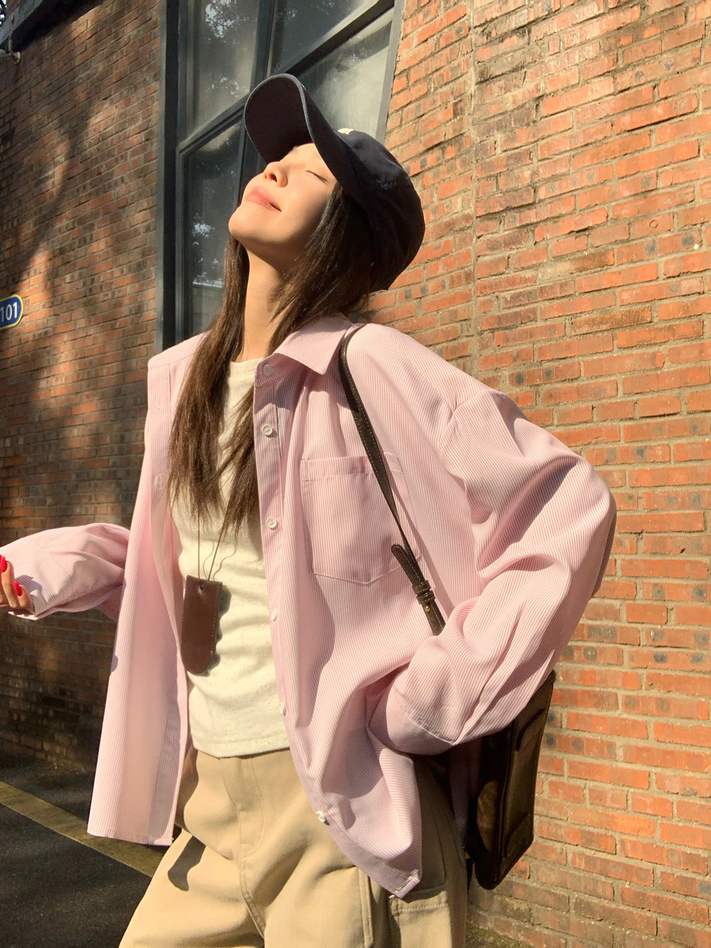 

Loose Women's Long Sve irt Pink Striped Spring New Sle Comfortable Breathable Korean Sle Office Wear Sòng Zhèngēn