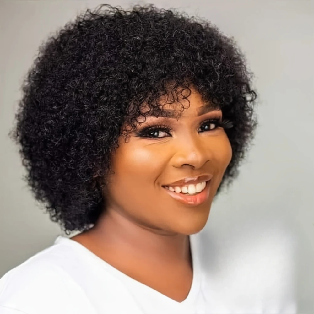 アフロ縮れ毛ウェーブウィッグ　密度150%　6インチピクシーカット　アフロ縮れ毛人毛ウィッグ　女性用　総マシンメイドウィッグ